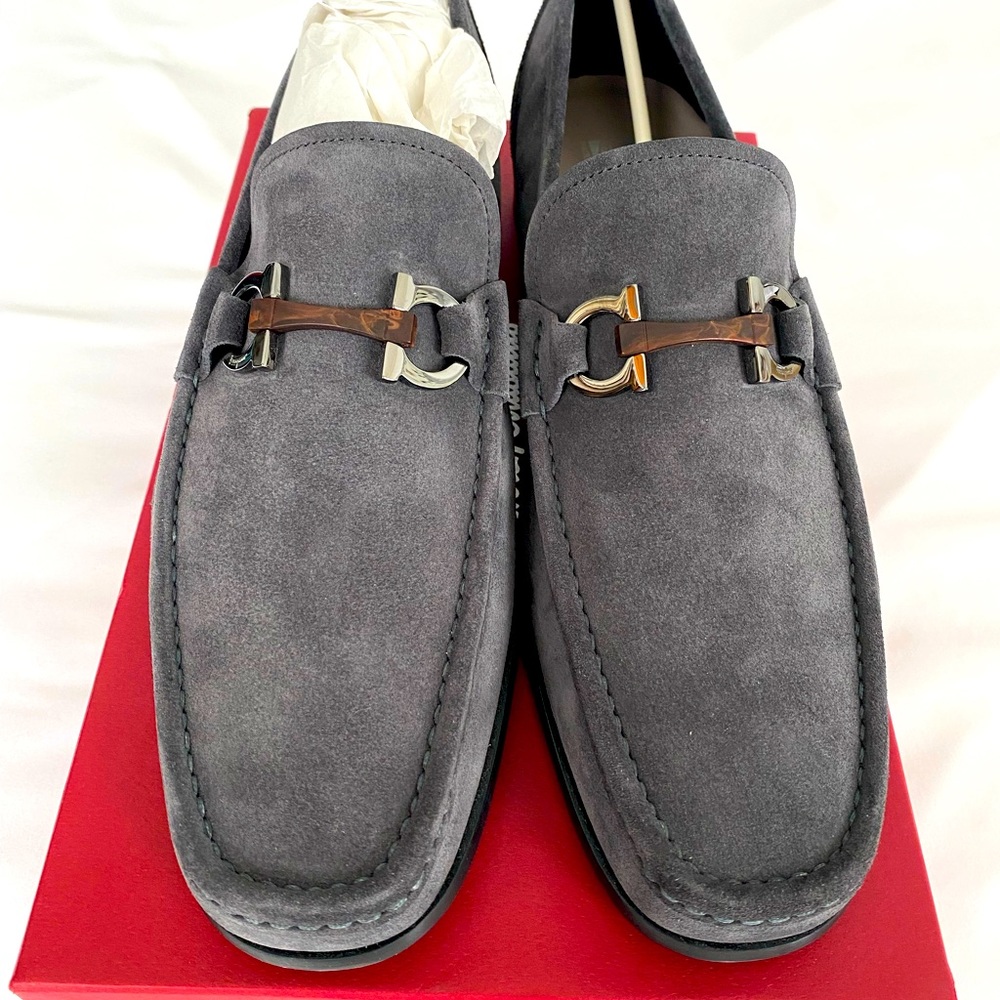 Salvatore Ferragamo Mens Grandioso Double Gancini Bit Suede Slip On Loafers 12 E